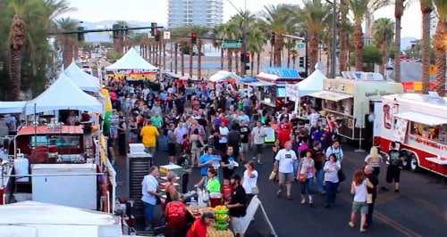 aerial view of monthly first friday in vegas arts district