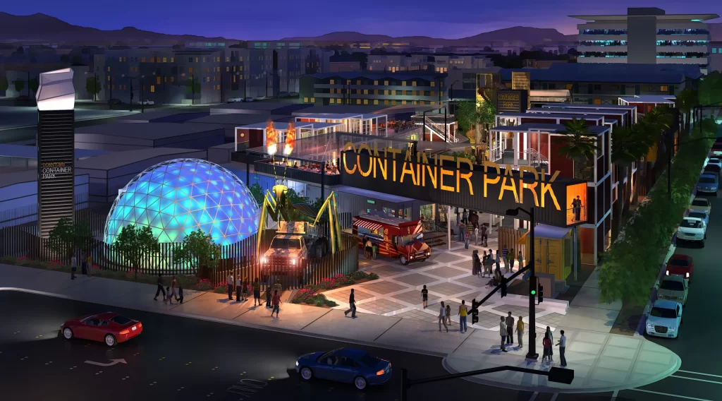 exterior view of the container park in Las Vegas